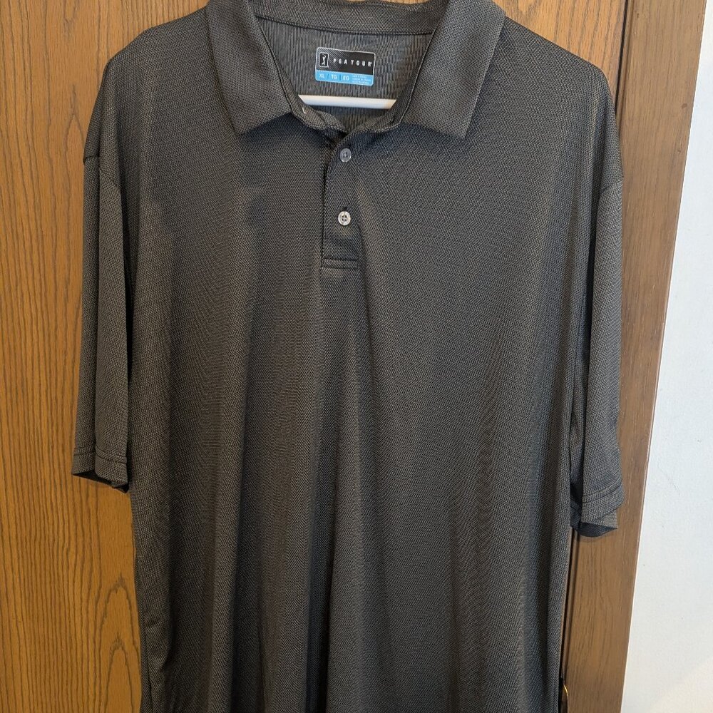 PGA Tour Golf Athletic Fit Polo Short Sleeve Shirt Gray/Black Men's SIze XL